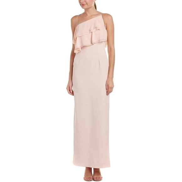 Aidan Mattox One Shoulder Ruffle Blush Dress - Formal Bridesmaid Wedding Gu - Picture 1 of 7
